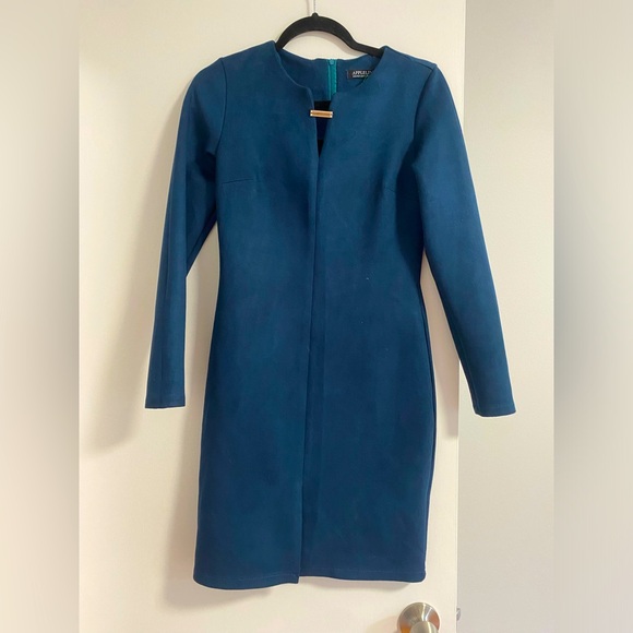 Rare Suede Turkish Designer Dress - sz 38 - peacock blue - Picture 1 of 5